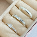 Par de Alianças 3mm em Prata 950 com Anel Solitário - Aurora