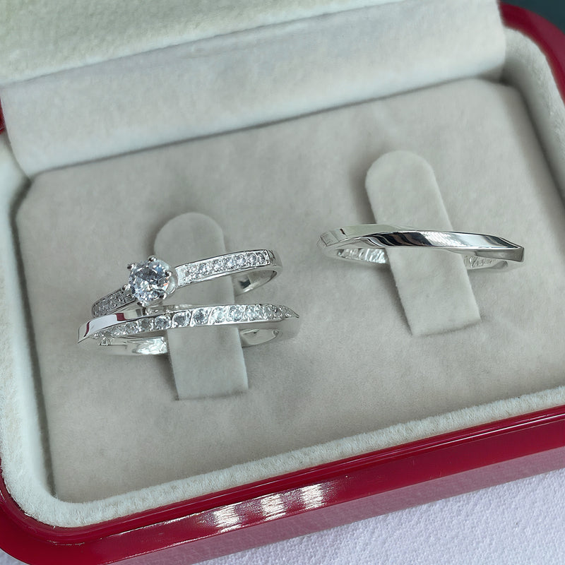 Par de Alianças 2,5mm de Prata 950 com Anel Solitário Cravejado - Jade