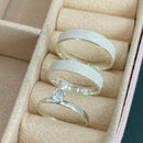 Par de Alianças 4mm em prata 950 com Anel Solitário - Diamantadas