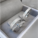 Par de Alianças 4mm de Prata 950 com Anel Solitário Cravejado - Heather