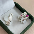 Par de Alianças 5mm de Prata 950 com Anel Solitário - Alessia