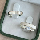 Par de Alianças 4mm em Prata 950 com Anel Solitário - Ember