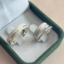 Par de Alianças 5mm de Prata 950 com Anel Solitário Cravejado - Lotus