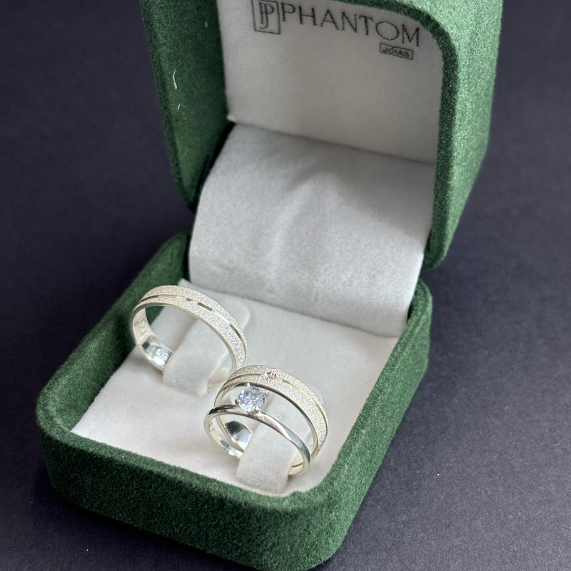 Par de Alianças 4mm em Prata 950 com Anel Solitário - Faith