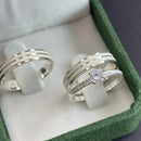 Par de Alianças 4mm em Prata 950 com Anel Solitário Cravejado - Coral