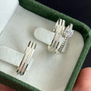 Par de Alianças 4mm em Prata 950 com Anel Solitário Cravejado - Coral