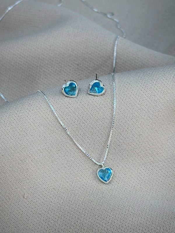 Conjunto de Coração 45cm em Prata Italiana 925