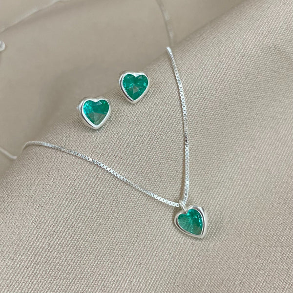 Conjunto de Coração 45cm em Prata Italiana 925