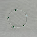 Pulseira em Prata 925 Pontos de Luz Coração (Verde)