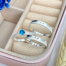 Par de Alianças 3mm em Prata 950 com Anel Solitário Cravejado - Avelino