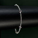 Pulseira em Prata 925 Pontos de Luz Coração (Rosa Claro)