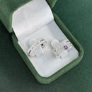 Par de Alianças 5mm de Prata 950 com Anel Solitário Cravejado - Purple