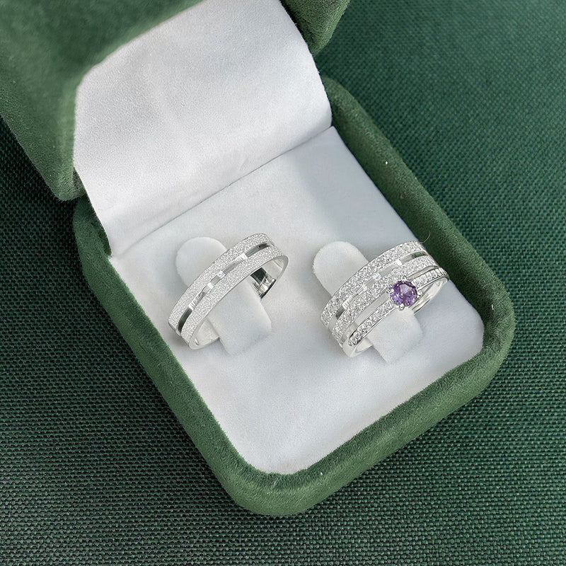 Par de Alianças 5mm de Prata 950 com Anel Solitário Cravejado - Purple