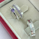 Par de Alianças 4mm de Prata 950 com Anel Solitário - Genevieve