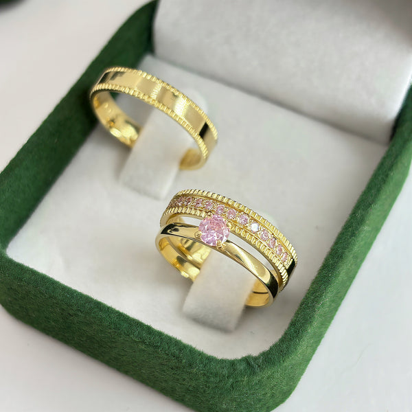 Par de Alianças 4mm Banhada a Ouro 18k com Anel Solitário - Boston