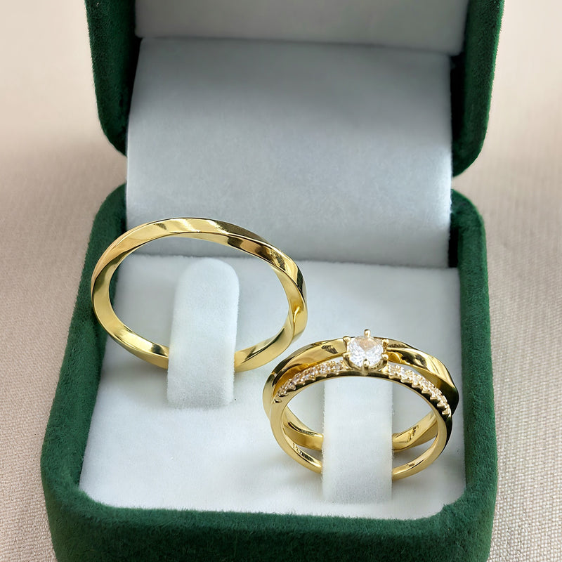Par de Alianças 2,5mm Banhada a Ouro 18k com Anel Solitário Cravejado - Tansy