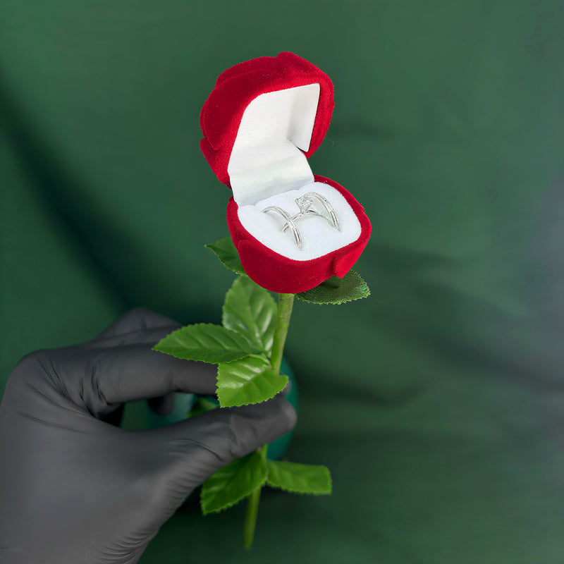 Alianças de Prata 950 2mm com Anel Solitário+ Caixinha de Rosa