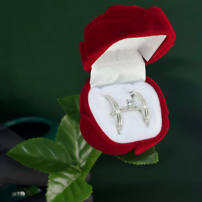 Alianças de Prata 950 2mm com Anel Solitário+ Caixinha de Rosa