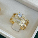 Par de Alianças 6mm Banhado a Ouro 18k com Anel Solitário Cravejado - Arkan