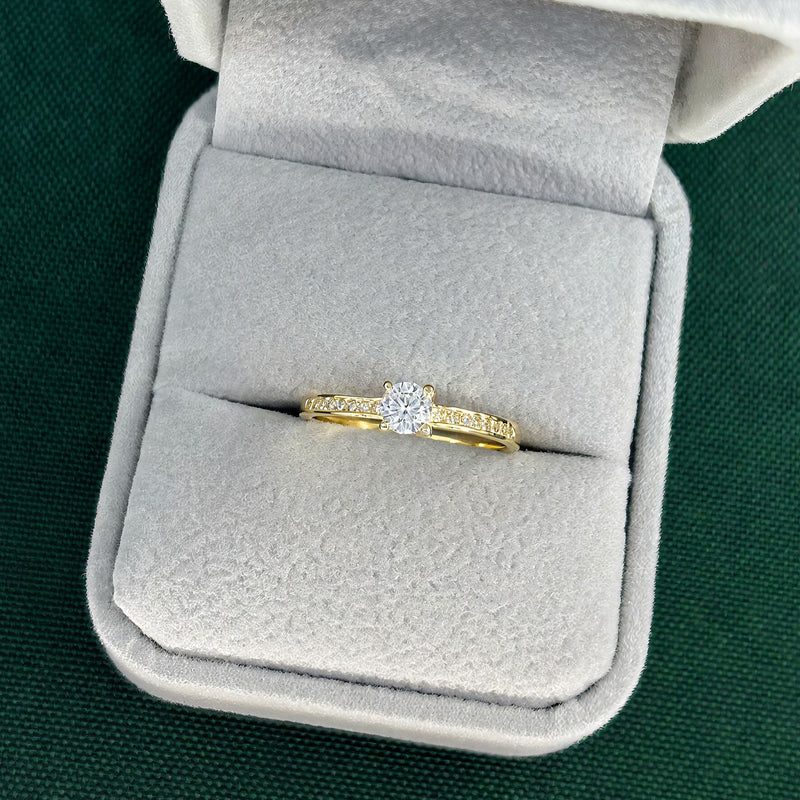 Anel Solitário em Prata 950 Banhado a Ouro 18k - Cravejado