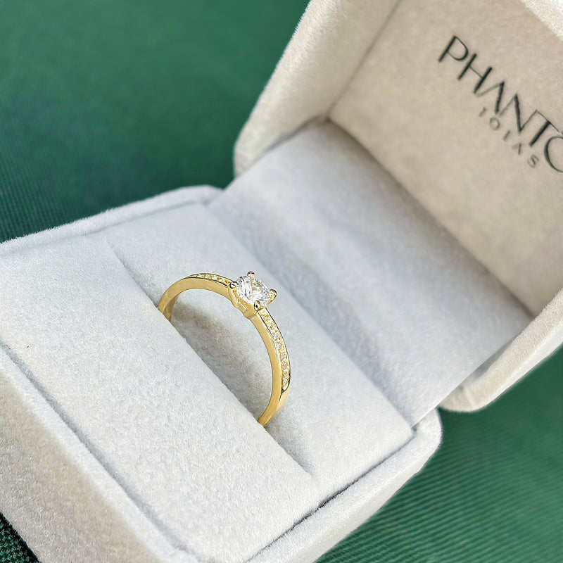 Anel Solitário em Prata 950 Banhado a Ouro 18k - Cravejado