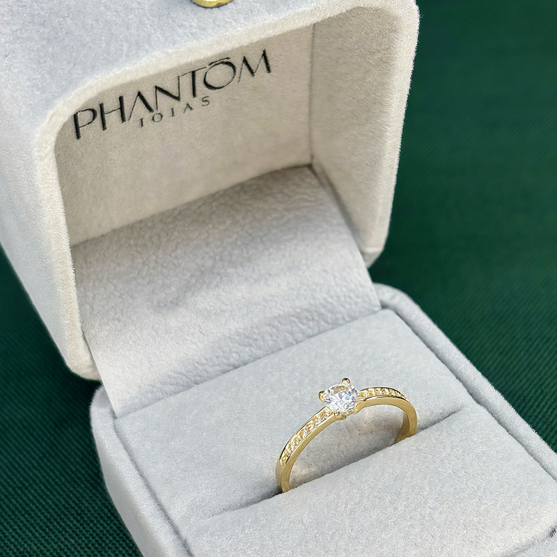 Anel Solitário em Prata 950 Banhado a Ouro 18k - Cravejado
