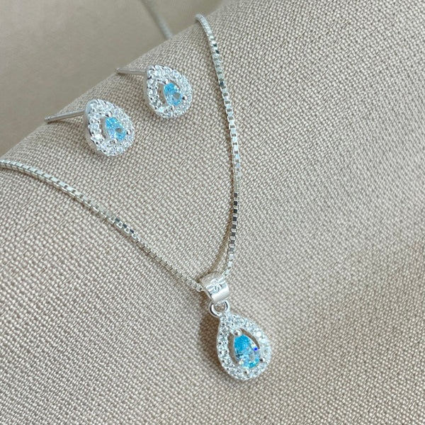 Conjunto Gota Cravejada 45cm (Aquamarine)