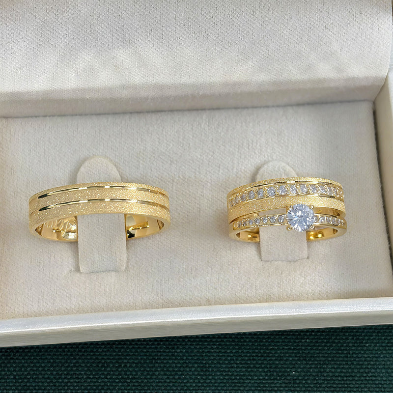 Par de Alianças 5mm Banhada a Ouro 18k com Anel Solitário Cravejado - Miraze