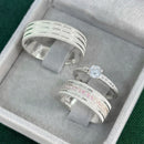 Par de Alianças 6mm em Prata 950 com Anel Solitário - Empírea