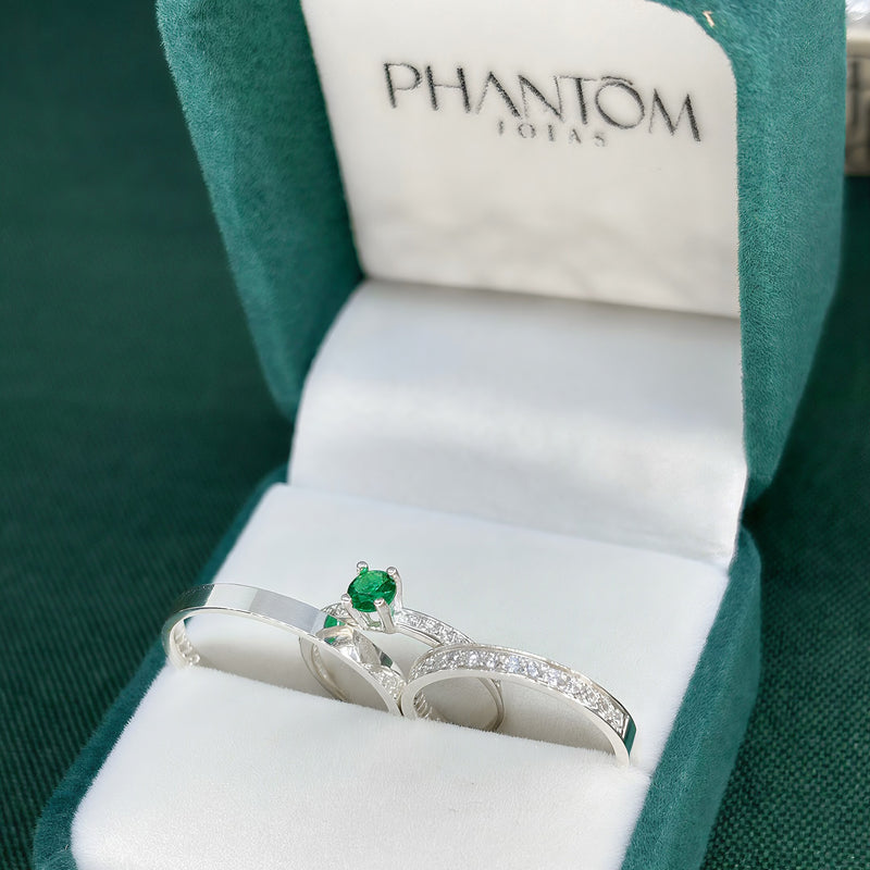 Par de Alianças 2,5mm de Prata 950 com Anel Solitário Cravejado - Viora II