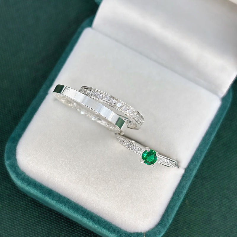 Par de Alianças 2,5mm de Prata 950 com Anel Solitário Cravejado - Viora II