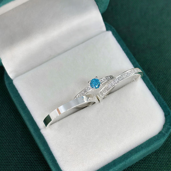 Par de Alianças 2,5mm de Prata 950 com Anel Solitário Cravejado - Viora III