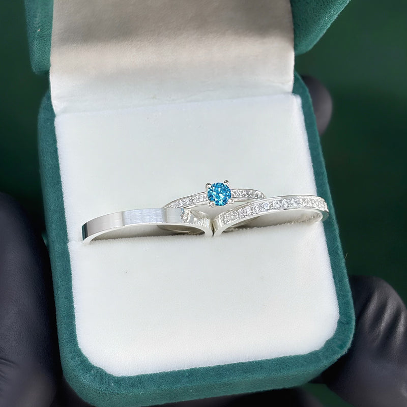 Par de Alianças 2,5mm de Prata 950 com Anel Solitário Cravejado - Viora III