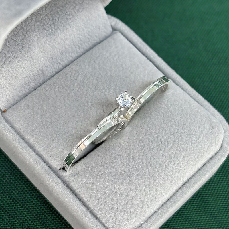 Par de Alianças 2mm de Prata 950 com Anel Solitário - Viena