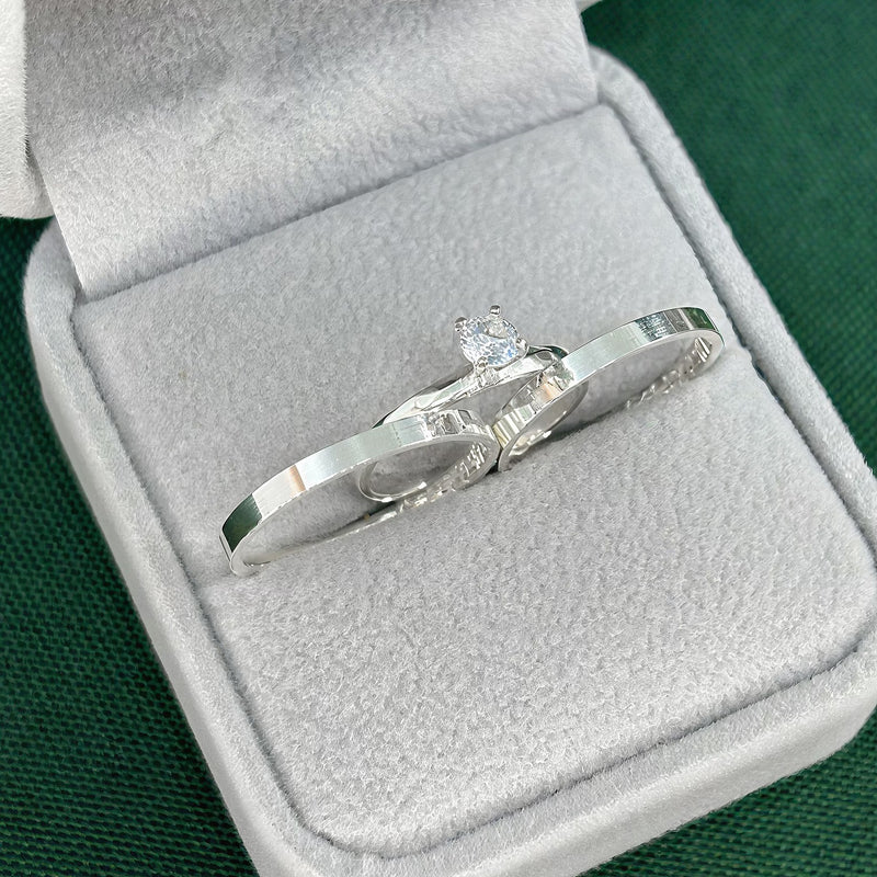 Par de Alianças 2mm em Prata 950 com Anel Solitário - China