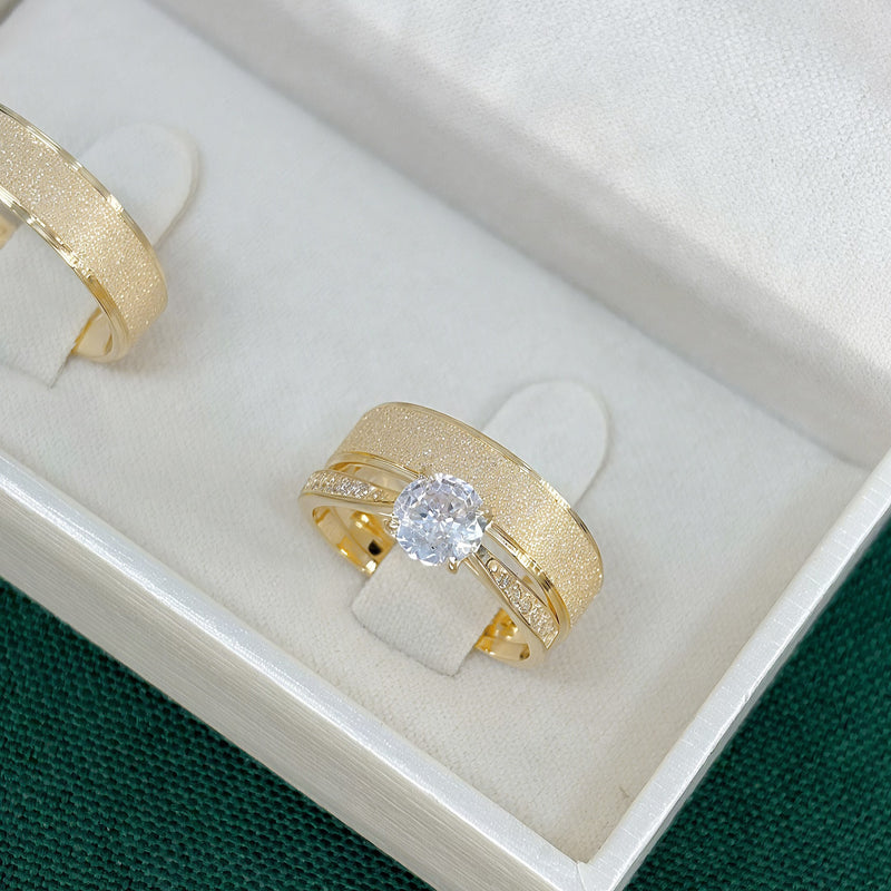 Par de Alianças 5mm Banhada a Ouro 18k com Anel Solitário - Prisma