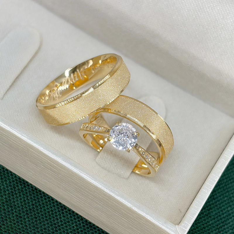Par de Alianças 5mm Banhada a Ouro 18k com Anel Solitário - Prisma