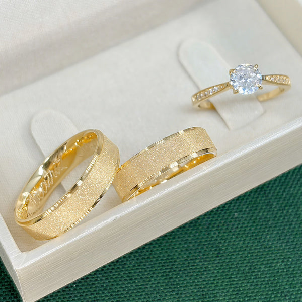 Par de Alianças 5mm Banhada a Ouro 18k com Anel Solitário - Prisma