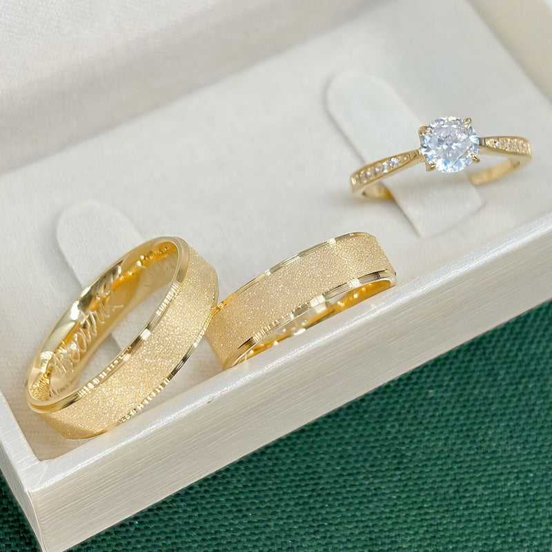 Par de Alianças 5mm Banhada a Ouro 18k com Anel Solitário - Prisma