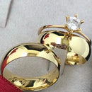 Par de Alianças 7mm Banhada a Ouro 18k com Anel Solitário - Sayra