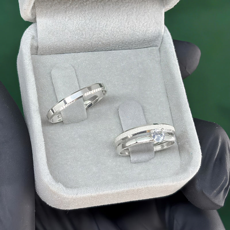Par de Alianças 2,5mm em Prata 950 com Anel Solitário - Margarida
