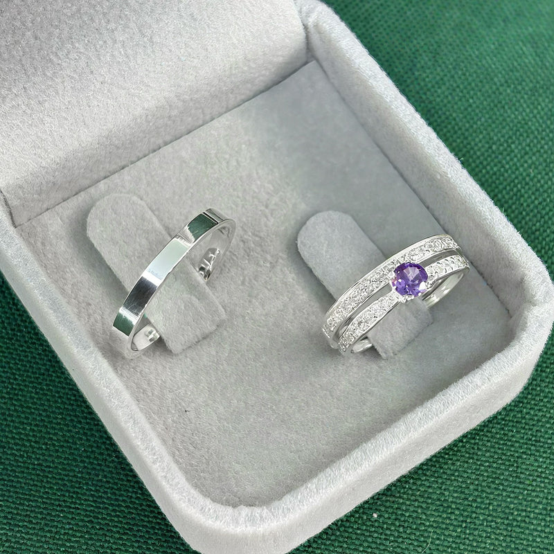 Par de Alianças 2,5mm de Prata 950 com Anel Solitário Cravejado - Viora