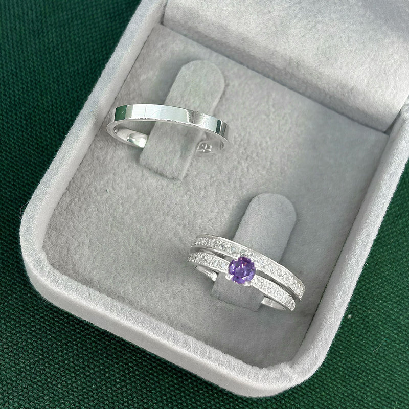 Par de Alianças 2,5mm de Prata 950 com Anel Solitário Cravejado - Viora