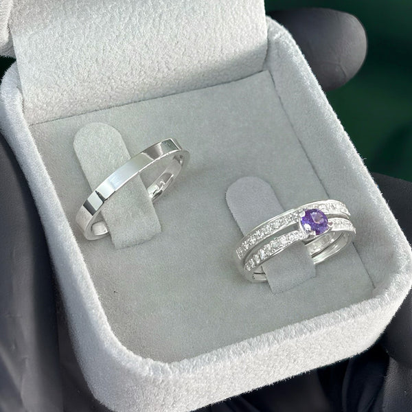 Par de Alianças 2,5mm de Prata 950 com Anel Solitário Cravejado - Viora