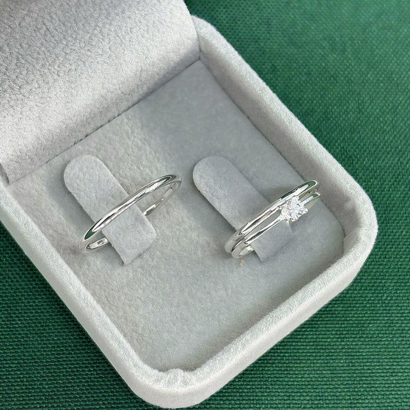 Par de Alianças 1,5mm em Prata 950 com Anel Solitário - Athena