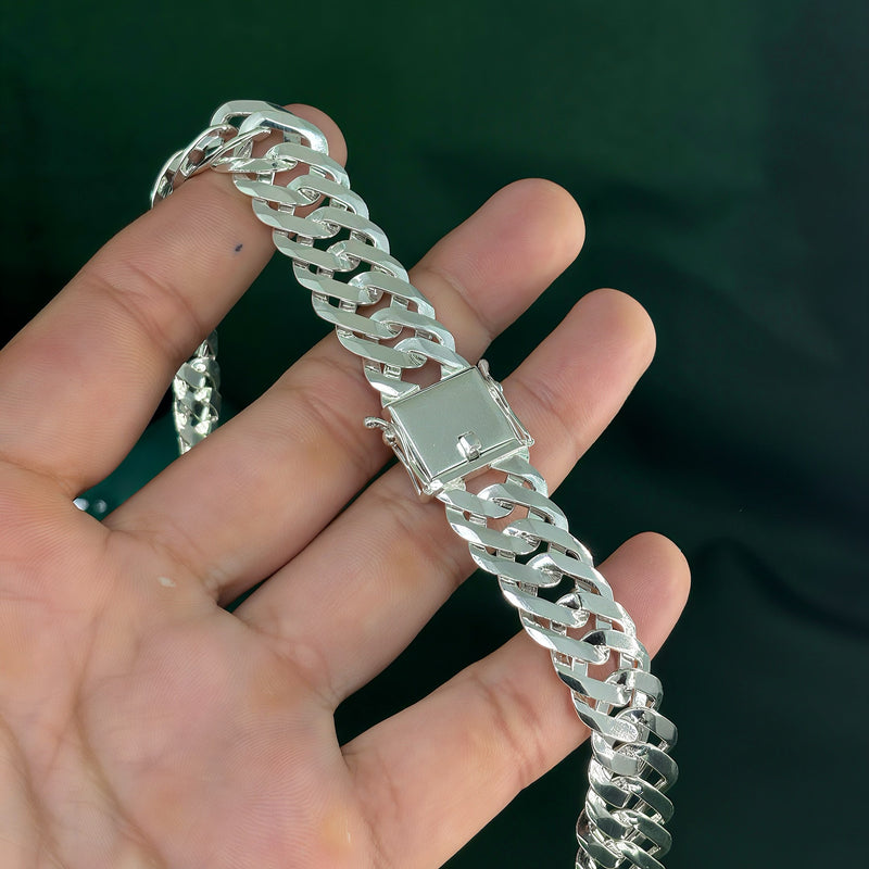 (Sob encomenda) Corrente Elo Duplo 17mm com Fecho Gaveta em Prata 925