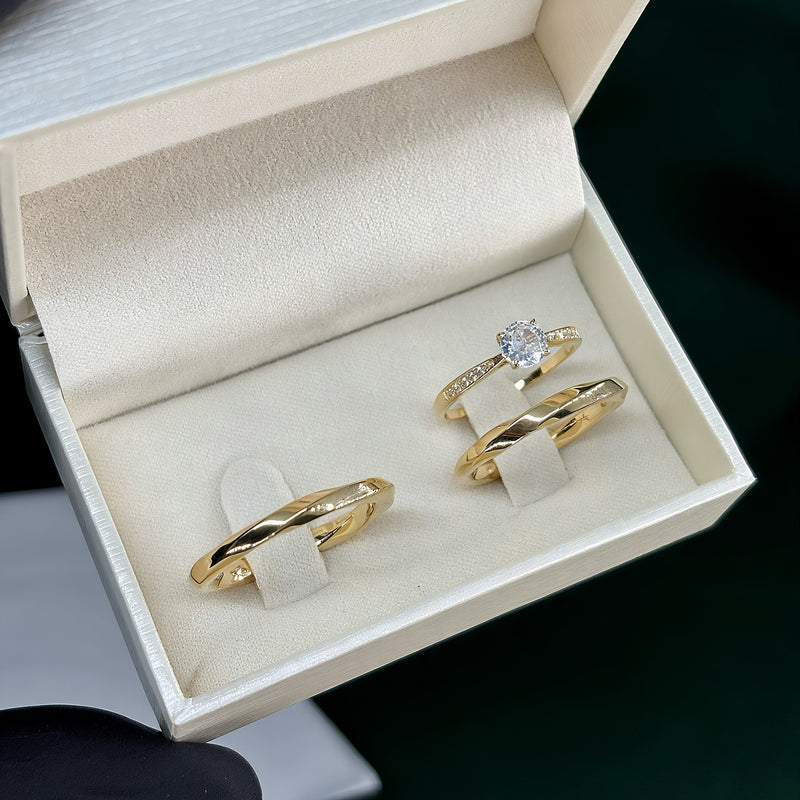 Par de Alianças 2,5mm Banhada a Ouro 18k com Anel Solitário Cravejado - Tansy