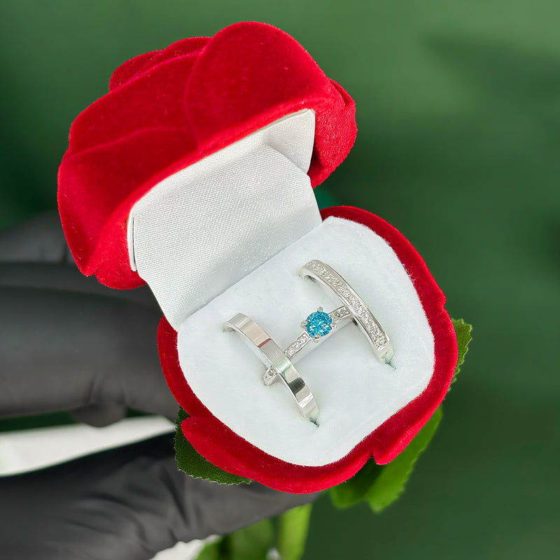 Par de Alianças 2,5mm com Anel Solitário Cravejado + Caixinha Especial de Rosa