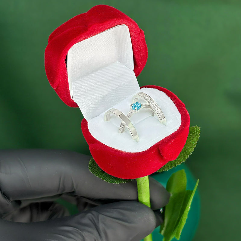 Par de Alianças 2,5mm com Anel Solitário Cravejado + Caixinha Especial de Rosa