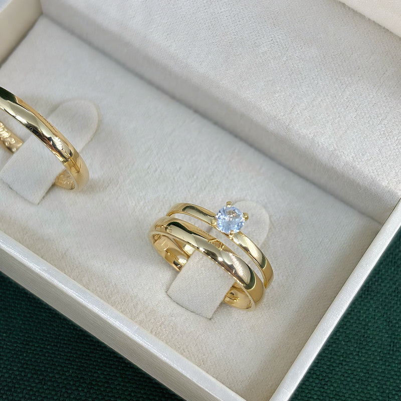 Par de Alianças 3mm Banhada a Ouro 18k com Anel Solitário - Valorya